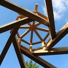 the structure is made up of wooden beams