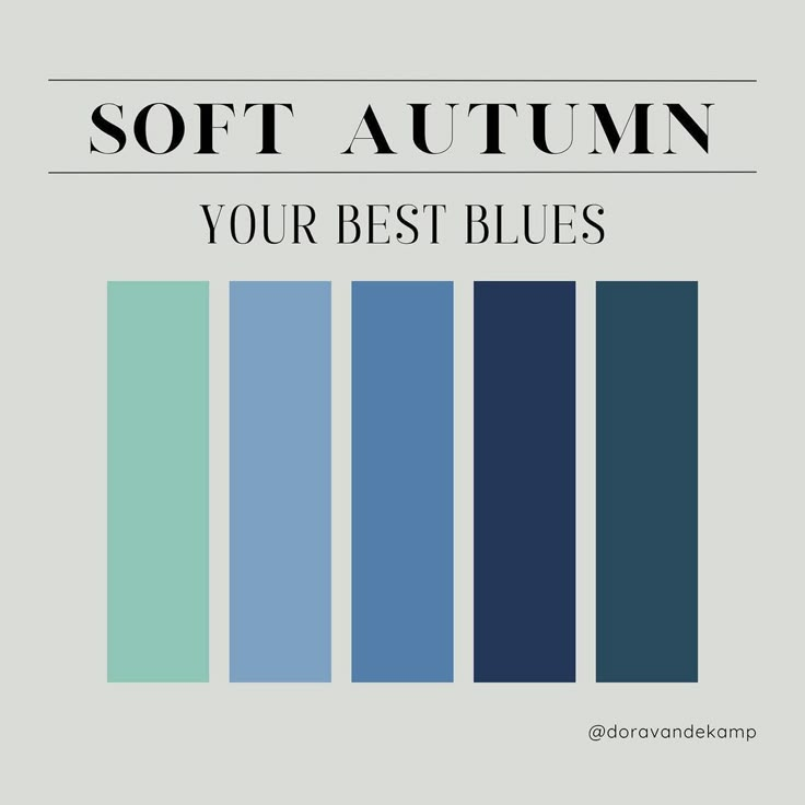 Save this for choosing your best BLUE fashion, makeup and accessories if your color season is autumn! 🍁 Which blues do you love to wear?… | Instagram Soft Autumn Color Analysis, Soft Autumn Palette, Muted Autumn, Autumn Skin, Soft Autumn Color Palette, Kibbe Body Types, Autumn Blue, Autumn Soft, Autumn Color Palette