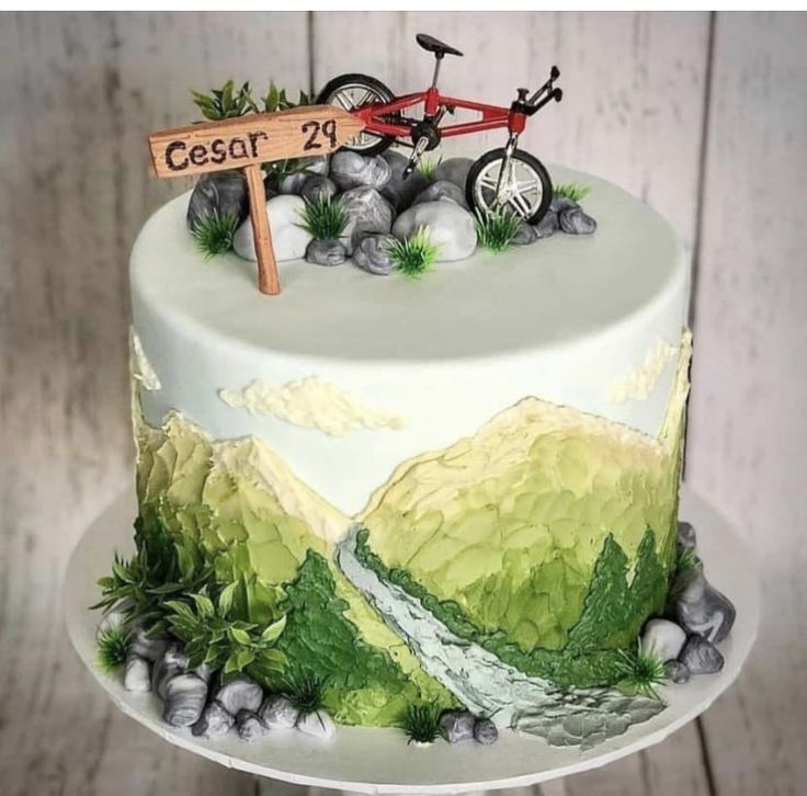 there is a cake with a bike on it