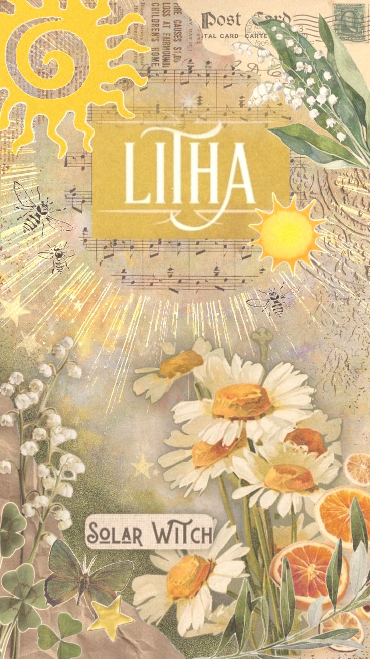 an altered collage with flowers, sun and music notes on the bottom right hand corner