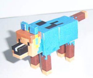 a toy dog made out of wood and paper