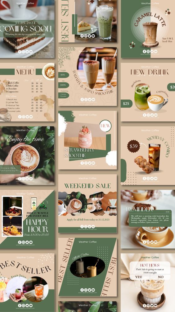 Inspiration for Instagram Story Covers Cafe Marketing Social Media, Social Media Coffee Posts, Instagram Posts Color Palette, Them Instagram Post, Instagram Feeds For Business, Brand Posts Instagram, Coffee Social Media Ideas, Brunch Social Media Post, Coffee Branding Color Palette