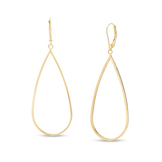 Make your chic taste in style known with these simple yet modern outlined teardrop earrings in yellow gold. Created in warm 10K gold Each earring showcases an alluring elongated open teardrop dangle. These earrings secure with lever backs. Modern Gold Pear-shaped Teardrop Earrings, Minimalist Gold Teardrop Pendant Earrings, Modern Gold Teardrop Earrings, Modern Teardrop Yellow Gold Linear Earrings, Modern Gold Teardrop Linear Earrings, Modern Yellow Gold Teardrop Linear Earrings, Minimalist Gold Teardrop Earrings, Modern Yellow Gold Teardrop Earrings, Chic Teardrop Earrings For Formal Occasions