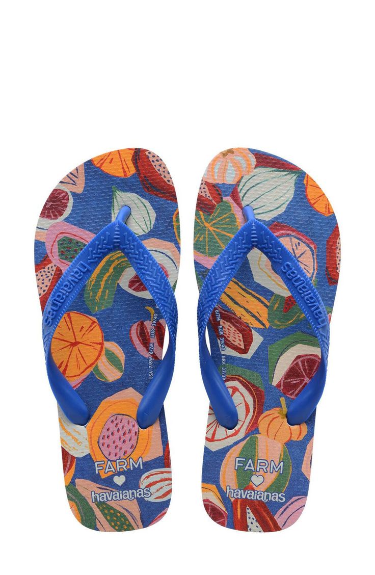 Made in collaboration with the brand FARM Rio, this cushioned flip-flop serves summery style with a fruitful print and water-repellent design. Cushioned footbed Water repellent Rubber upper, lining and sole Made in Brazil Fun Pool Sandals For Summer, Summer Flip Flops With Round Toe For Pool, Blue Flip Flops For Poolside And Summer, Blue Tropical Sandals For Beach Season, Blue Flip Flops For Poolside Summer, Summer Multicolor Cushioned Flip Flops, Blue Tropical Sandals For Summer, Tropical Blue Sandals For Summer, Fun Round Toe Flip Flops For Summer