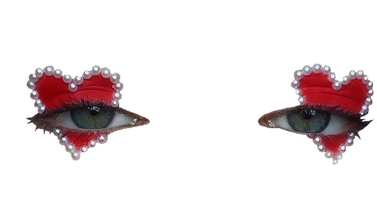 two pairs of eyes with pearls on them and one has an eyeball in the shape of a heart