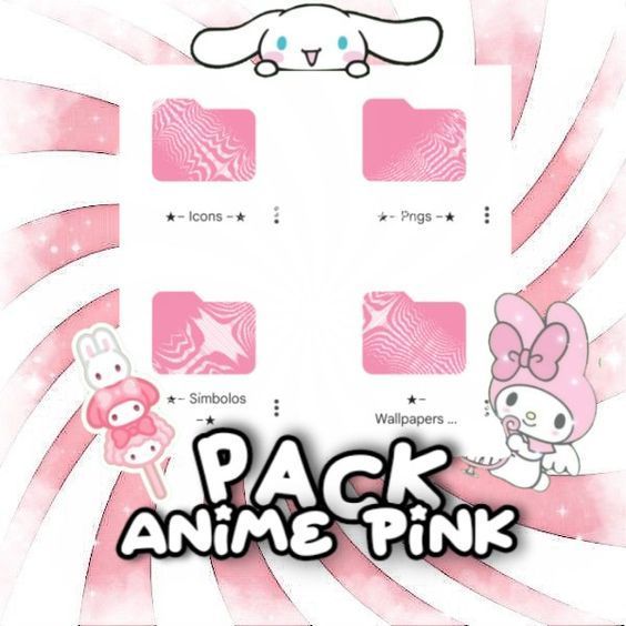 an image of some pink stickers on a white and pink background with the words pack anime