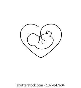 the outline of a heart with a baby in it on a white background is drawn by hand