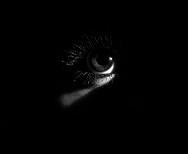 a person's eye in the dark