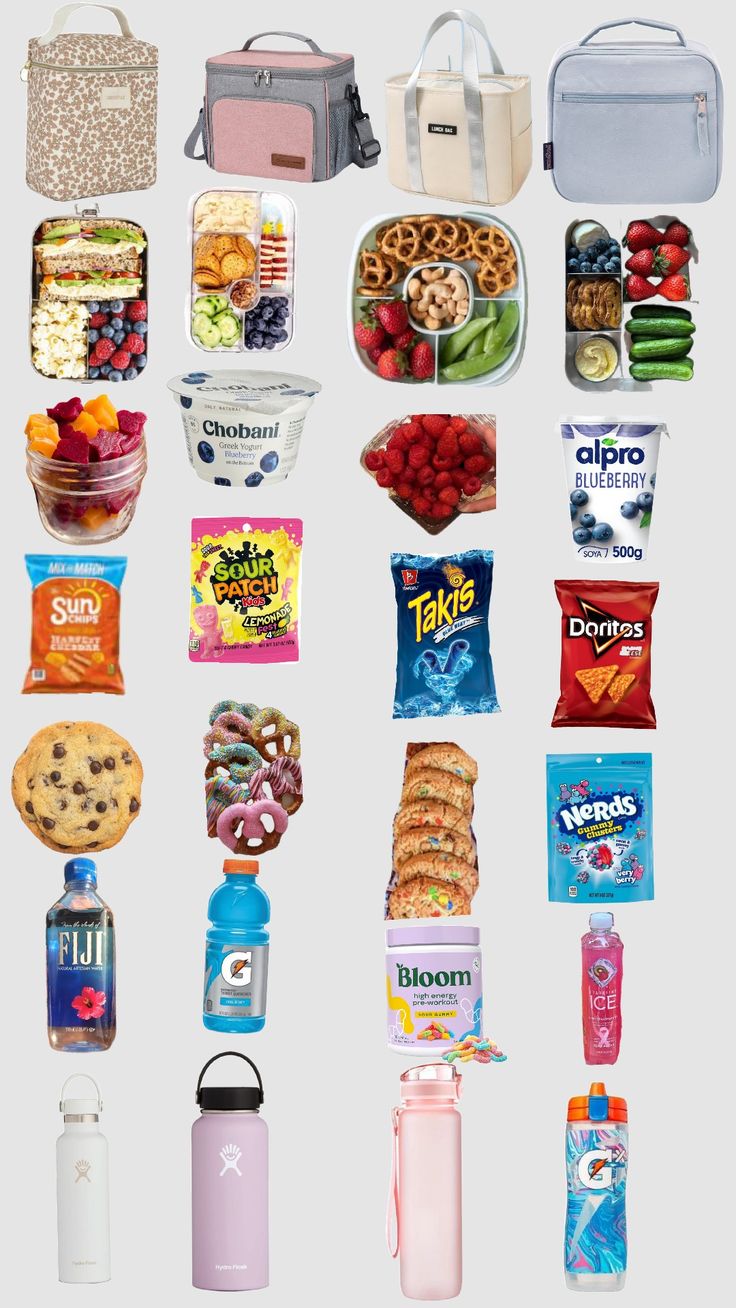 an assortment of food and snacks are shown in this graphic style, with the words lunchbox on it