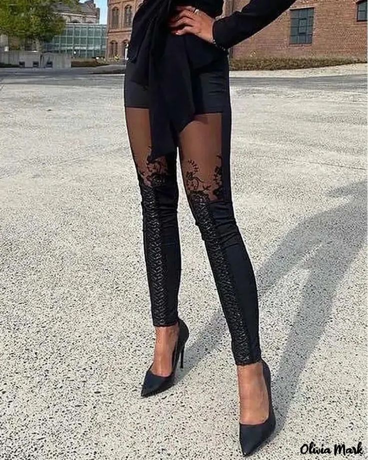 Olivia Mark - Sheer Mesh Embroidered Lace Slim Pants Black Chaps, Biker Outfits, Glitter Pants, Biker Fashion, Summer Pants Women, Clothes Art, Shoes Heels Classy, Styling Fashion, Jeans Boots