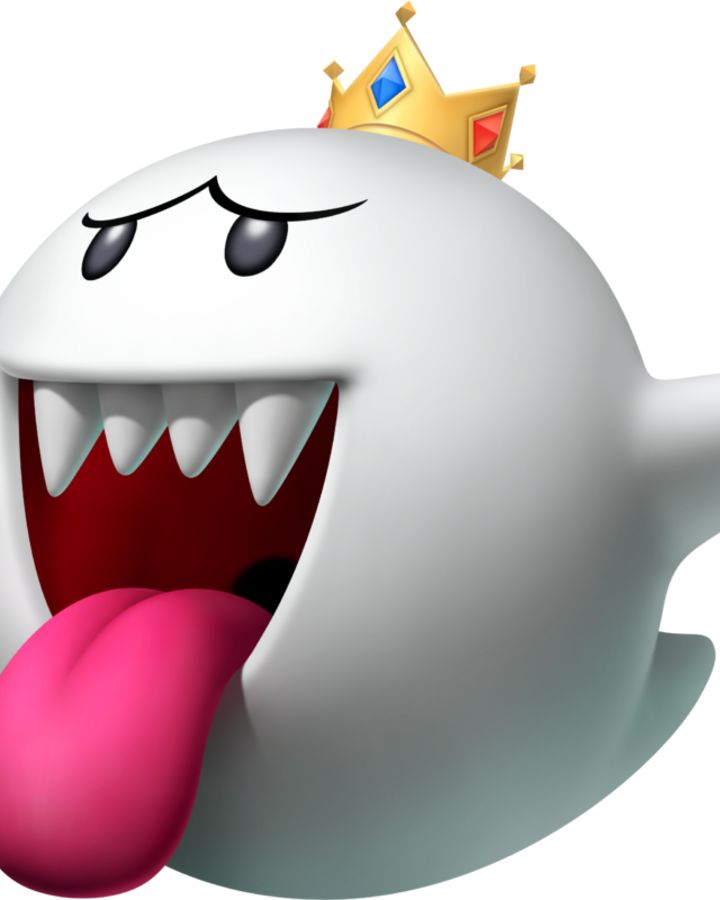 a white ghost with its tongue out and a crown on top of it's head