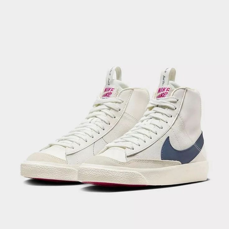 Nike Blazer Mid '77 Big Kids' Shoes Sail/Sail/Fireberry/Diffused Blue Fb9125 100 Size Gs 7 Y ==~ Women 8.5 Trendy Nike Blazers, Cool Nike Blazers, Nike Air Max 200, White Athletic Shoes, Navy Blue Design, Nike Blazers, Nike Sb Zoom, White Casual Shoes, Nike Blazer Mid 77