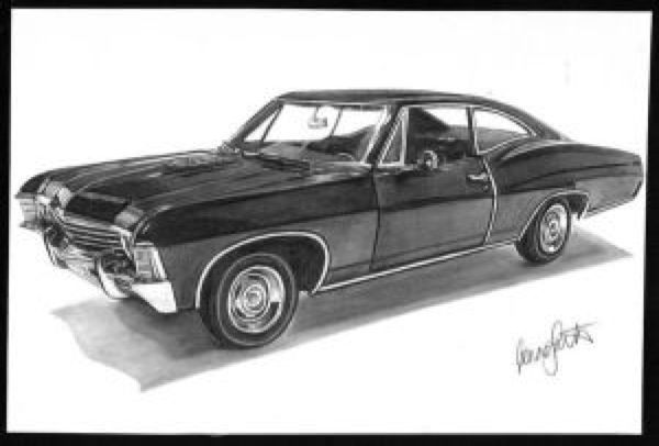 a black and white drawing of a car