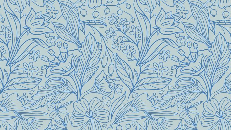 blue flowers and leaves on a light blue background