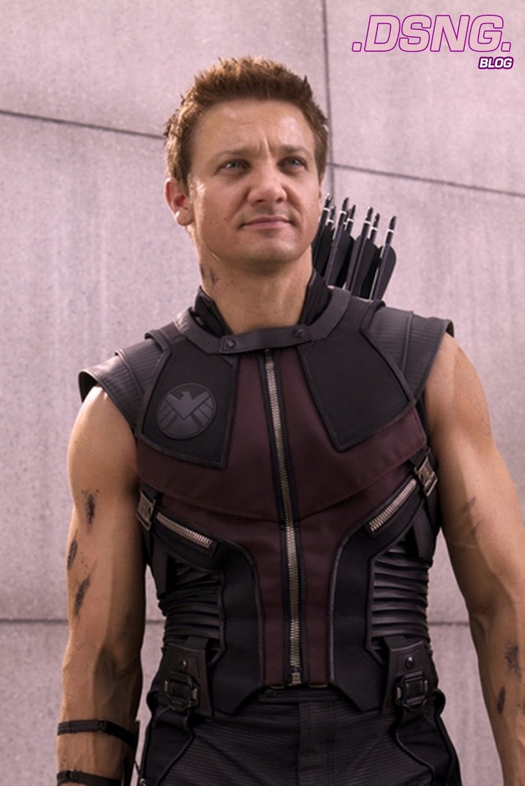 an image of the avengers movie character with his bow and arrows in his chest, next to some comics