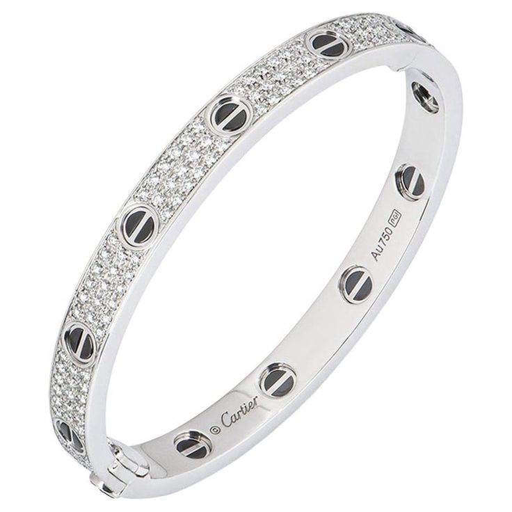 Cartier White Gold Pave Diamond Cartier White Gold, Modern Bangle, White Gold Diamond Bracelet, White Gold Bangle, Expensive Jewelry Luxury, Modern Bracelets, Antique Bracelets, Vintage Bangles, Bracelets Gold Diamond