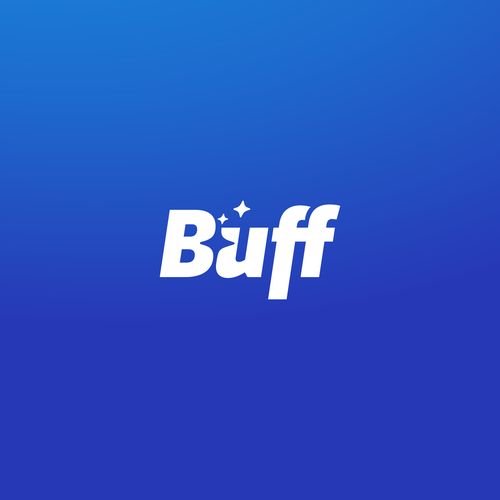 the logo for bufff is shown against a blue background with white stars on it