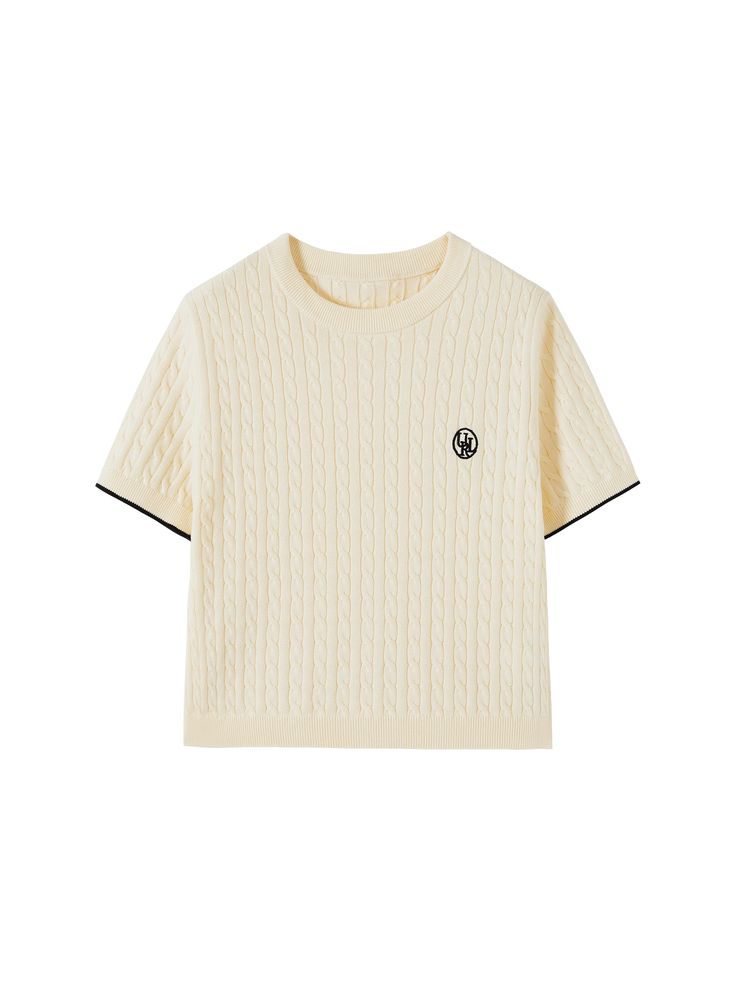 Details: Classic beige coloured twisted flower short sleeve pullover Fitted and slightly slim fit Three-dimensional twisted texture Logo embroidered on the chest. Materials & Care: Cotton 100% (except elastane) Hand wash | Dry clean Do not bleach Size & Fit: Model is 5'7", Bust 32, Waist 24, Hips 35, wearing a size S Item #: IN1KT19 Shuffles Clothes, Texture Logo, Flower Shorts, Short Sleeve Pullover, Short Sleeved Sweaters, Logo Embroidered, Pretty Outfits, Three Dimensional, Sweat Shirt