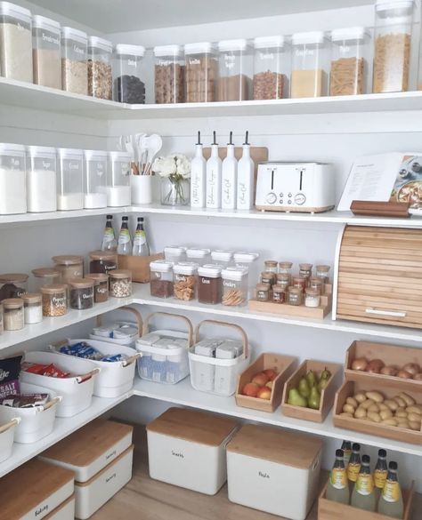 an organized pantry filled with lots of food