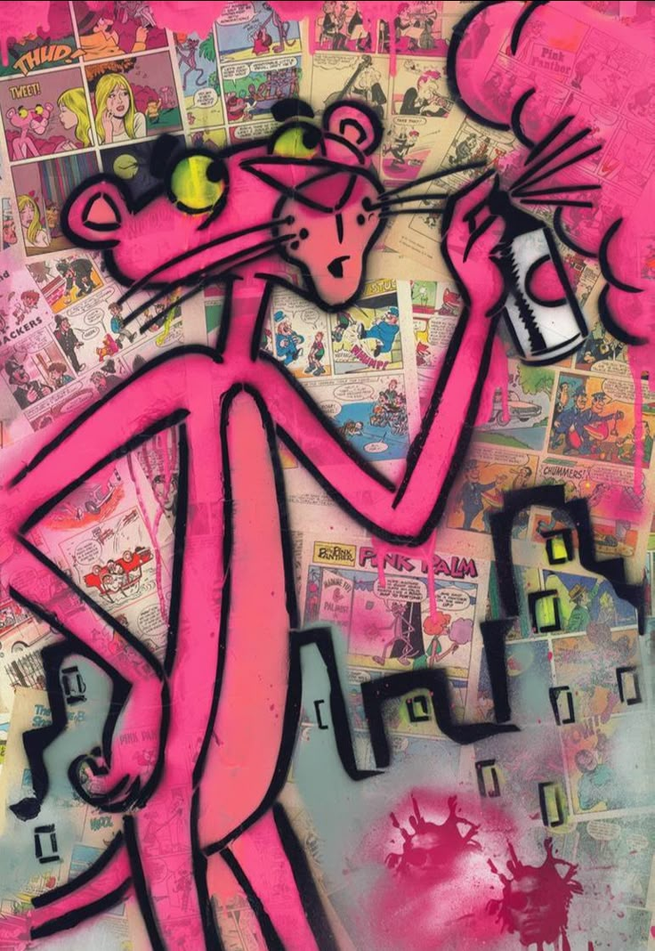 an image of a pink cat with lots of stickers on it's face