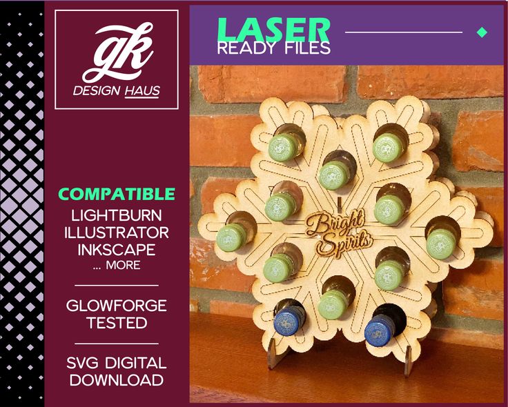 an advertisement for laser ready files featuring a snowflake made out of wine bottles