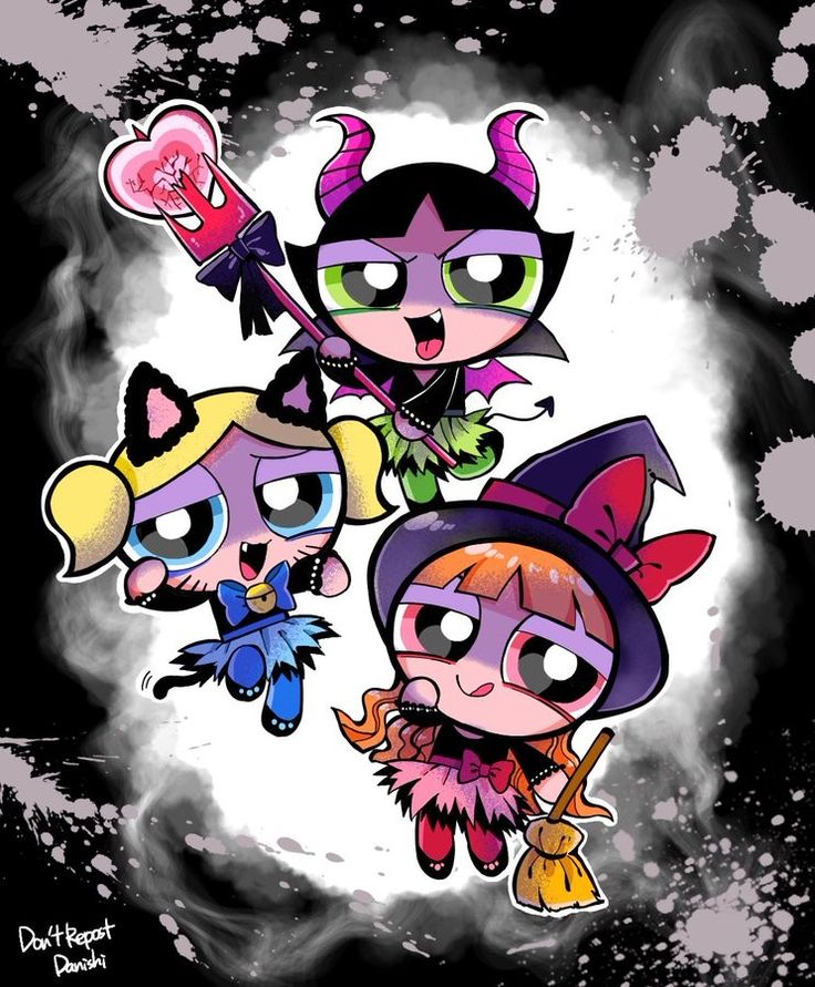 the powerpuff girls cartoon characters are in front of a black and white background