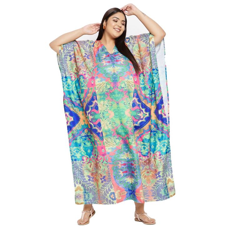 100% Polyester Imported Pull On Closure Fabric: 100% Polyester Size: Fits Perfectly To Us Plus Size 1x To 3x Color: Multi-Color Pattern: Printed Length: 52 Inches Sleeve Style: Kimono 3/4 Sleeve Neck Style: V-Neckline Model: Sg152-8639 Care Instruction: Hand Wash/Machine Wash Uses: Wedding Gown, African Dress, Caftan, Tunic, Bohemian Dress, Medieval Dress, Robes, Kaftan, Boho Dress, Poncho, Christmas Gift, Beaches, Summer Dress, Night Gowns, Sundress, Full Length, Party Dress, Bathing Suits, Cov Blue Floral Print Kaftan For Beach Cover-up, Multicolor Floral Print Maxi Dress, Free Size, Multicolor Printed Free Size Maxi Dress, Blue Printed Kaftan For Festivals, Blue Printed Kaftan With Kimono Sleeves, Blue Kaftan With Kimono Sleeves In Free Size, Blue Kaftan With Kimono Sleeves Free Size, Patterned Maxi Length Kaftan, Multicolor Floral Print Maxi Cover-up