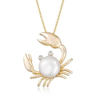 Set in 14kt yellow gold over sterling silver, this nautical crap pendant necklace features a 9mm cultured freshwater button pearl and diamond-accented eyes. There’s no way you can be crabby when you’re wearing this whimsical necklace. Item no. 848833 Crab Jewelry, Parrot Jewelry, Pendant Necklace Diamond, Jewellery Pearl, Necklace With Diamond, Fish Jewelry, Detailed Necklace, Nautical Jewelry, Jewelry Appraisal