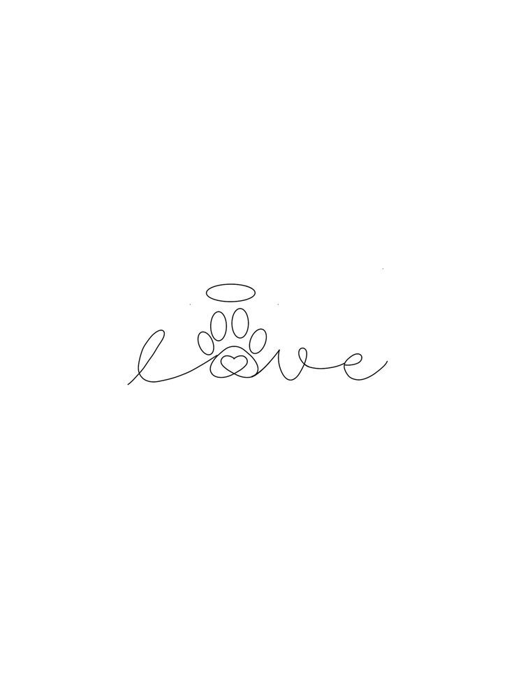 the word love written in cursive handwriting with a dog's paw on it