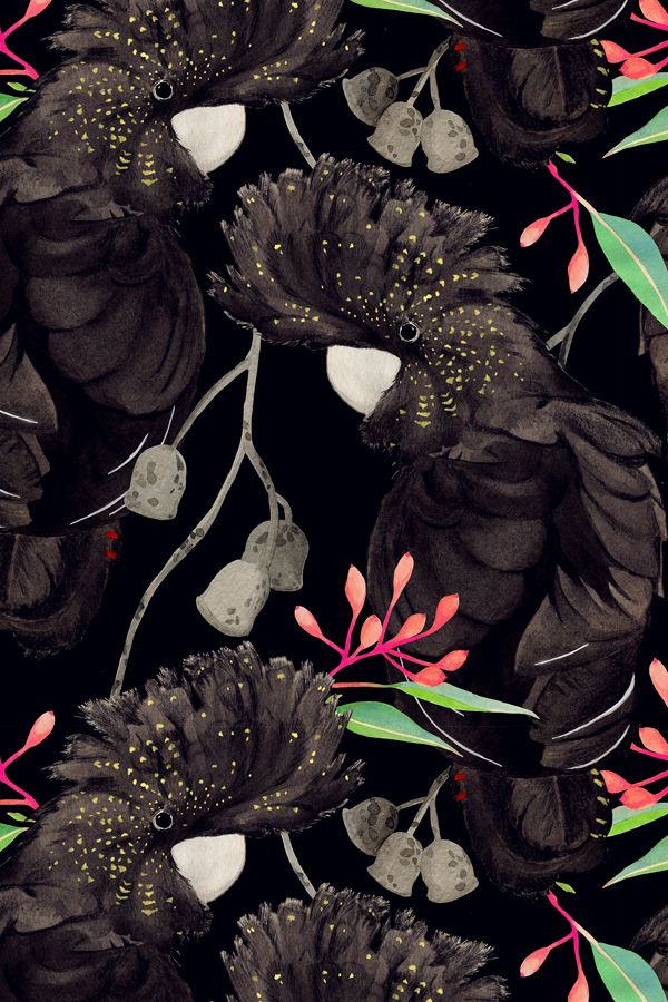 black flowers and leaves on a dark background