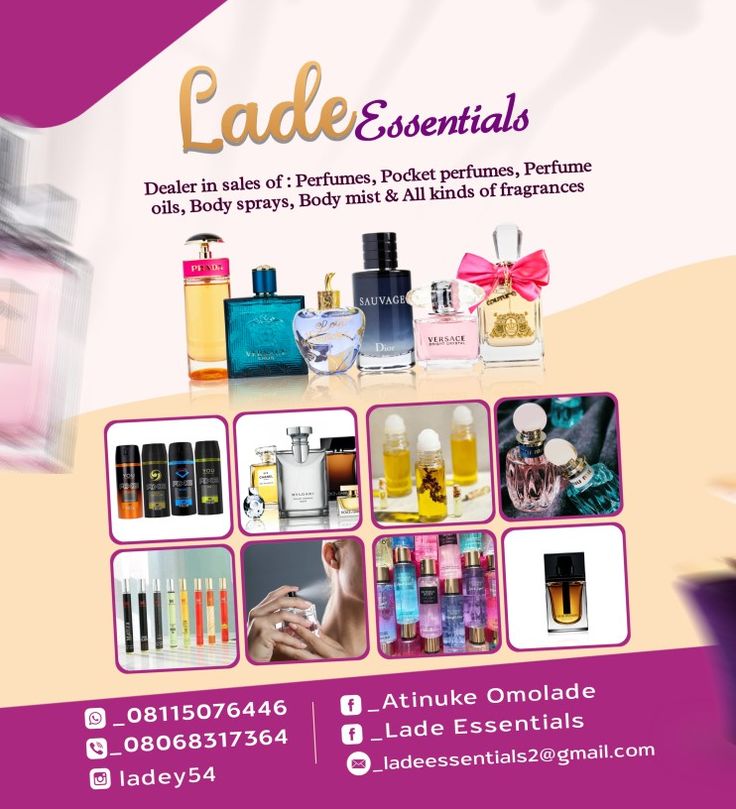 an ad for the perfume company called lady essentials, with images of different products