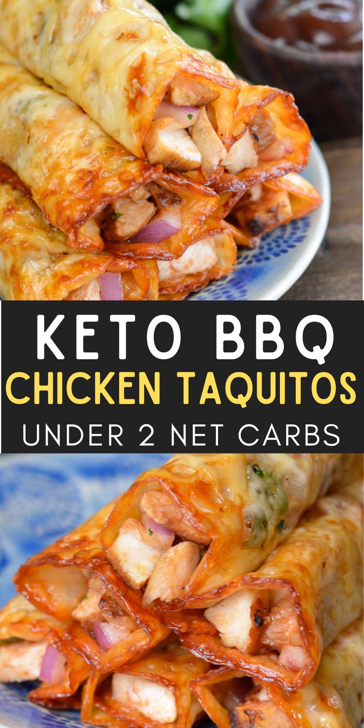 These Keto BBQ Chicken Taquitos require 5 basic ingredients and contain about 1 net carb per serving! Keto Bbq Chicken Pizza, Keto Bbq Recipes, Keto Cookout Food, Keto Weeknight Dinner, Keto Bbq Sides, Keto Chicken Wraps, Keto Appetizers Easy, Bbq Chicken Taquitos, Low Carb Bbq Chicken