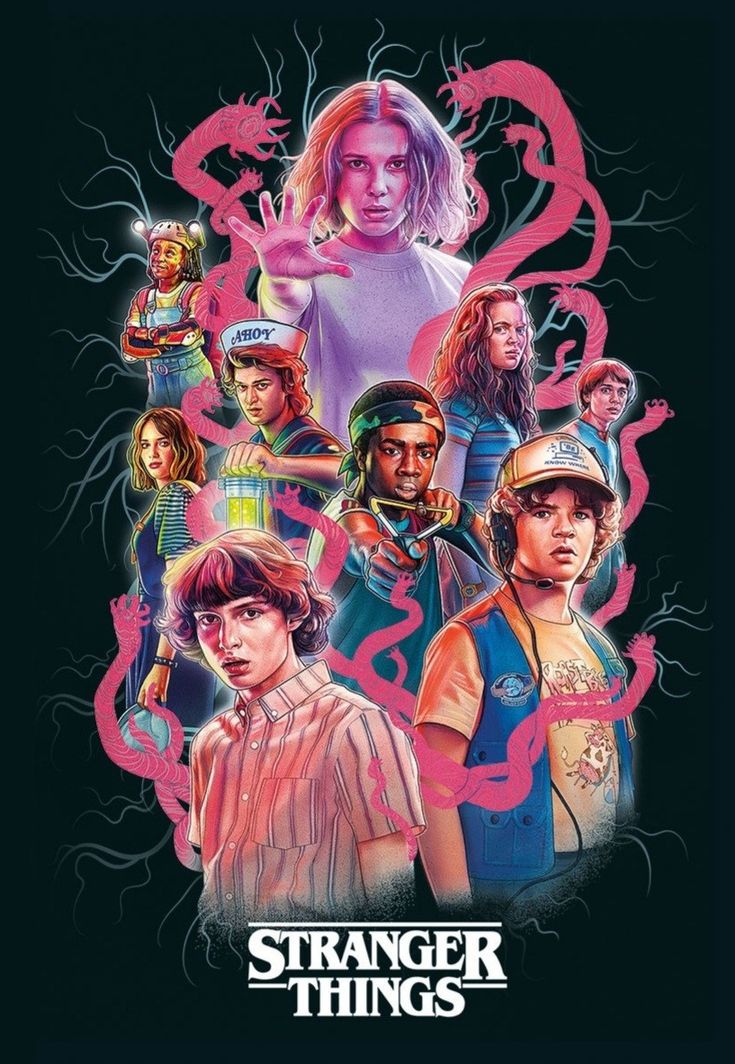 the poster for the movie's upcoming film, strange things is shown in pink and black