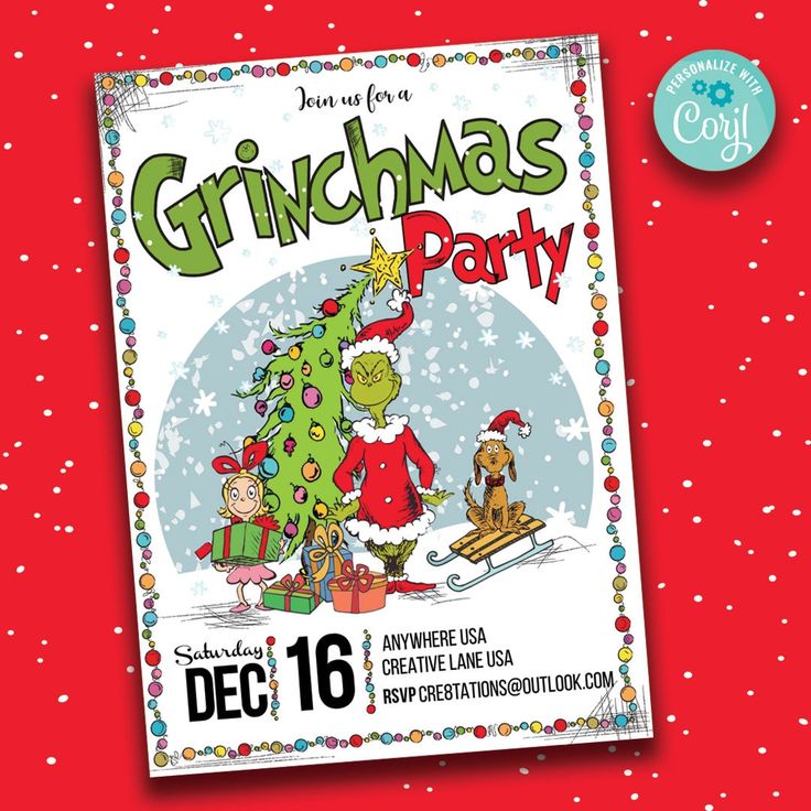 a christmas party flyer with the grinmas tree