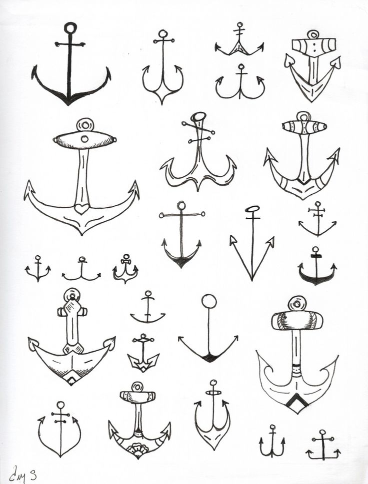 an anchor tattoo is shown in black and white, with several different designs on it