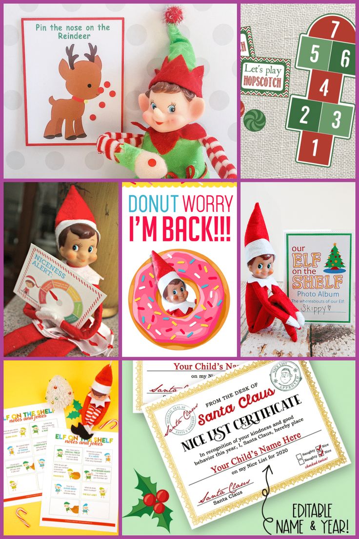 the elf in the hat is holding a donut and some other items for christmas