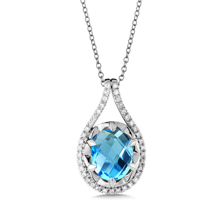 Birmingham Jewelry Item Number: BJP118W-DBT Type: Pendant Style: Fashion Jewelry 14K White Gold Pendant Blue topaz and diamond pendant in 14k white gold with oval 10.00mm X 8.00 mm center. Total Diamond Weight: 0.15ct approx. *The possibilities are not limited to the options in the dropdown. For pricing on further customizations & special options, please call: 1-586-939-5100 Formal Blue Diamond Gemstone Necklace, Formal Blue Gemstone Diamond Necklace, Blue Diamond Briolette Necklace, Dazzling Blue Necklace With Brilliant Cut, Luxury Blue Diamond Necklace For Anniversary, Blue Luxury Diamond Necklace For Anniversary, Blue Diamond Gemstone Necklace For Anniversary, Blue Cubic Zirconia Diamond Pendant Necklace, Blue Diamond Pendant Necklace For Anniversary