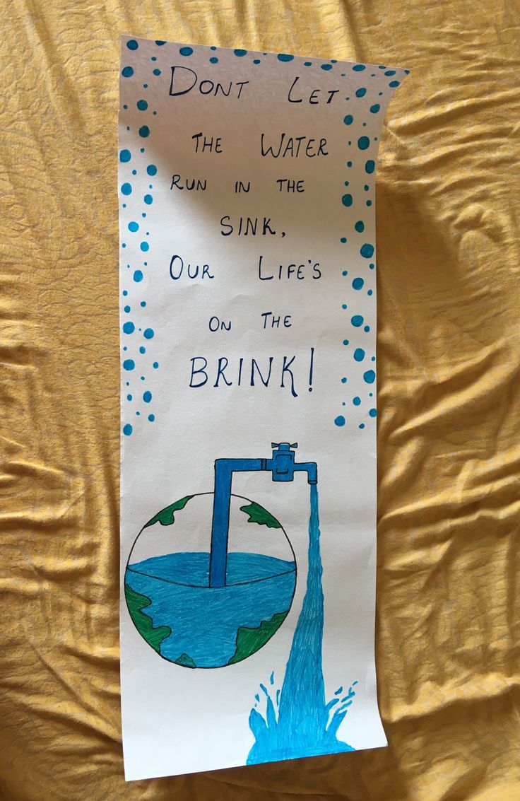 a paper sign that says don't let the water run in the sink, our life's on the brink