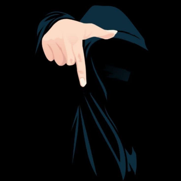 a person pointing at something with their finger on the other side of his face and wearing a black cloak