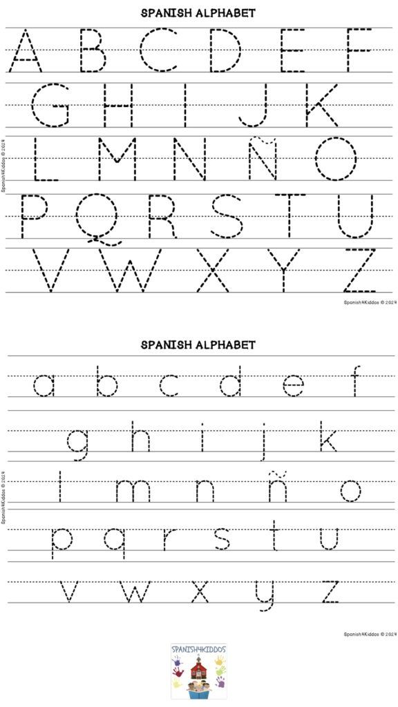 the spanish alphabet worksheet for kids to practice their handwriting and writing skills, including letters