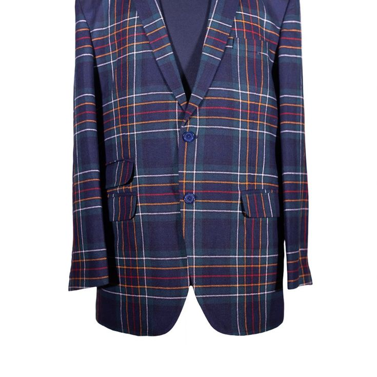 This Chiragh Apparel blazer is an elegant upgrade on dapper tailoring and features rich shades in a sumptuous fabric for elegant opulence. Fashioned from 100% premium quality wool, this tartan plaid blazer features full lining in Japanese silk, a notch lapel, two-button closure and single vented back. A left chest pocket and three flap pockets appoint the front while the inside has two (2) pockets on the left and one (1) pocket on the right. A flash of contrast piping is added to the jacket lini Wool Single Breasted Custom Fit Blazer, Wool Single-breasted Custom Fit Blazer, Wool Single Breasted Blazer, Dapper Tailored Blazer With Notch Lapel, Tailored Notch Lapel Dapper Blazer, Blue Single Breasted Sport Coat For Tailoring, Navy Formal Blazer For Fall, Blue Sport Coat For Fall With Flat Front, Blue Single Button Blazer For Fall