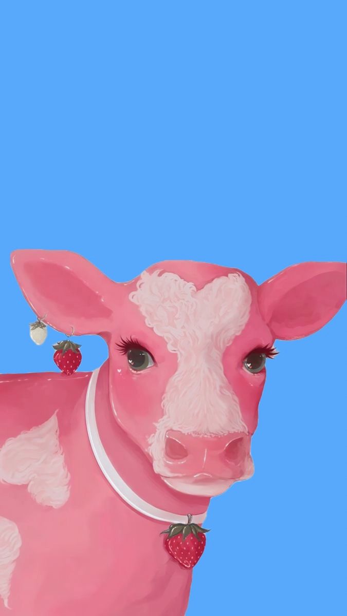 Wallpaper strawberry cow Pink Cow Print Wallpaper Aesthetic, Cute Cow Paintings On Canvas, Pink Cow Drawing, Pink Cow Aesthetic, Pink Cow Painting, Pink Cow Wallpaper, Strawberry Cow Wallpaper, Cow Wallpaper Aesthetic, Pink Cow Print Wallpaper