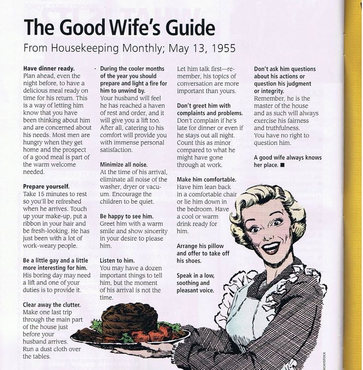 an advertisement for the good wife's guide with a woman holding a plate of food