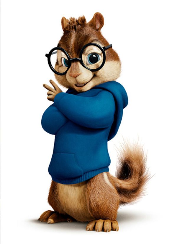 a cartoon squirrel with glasses and a blue shirt is standing in front of a white background