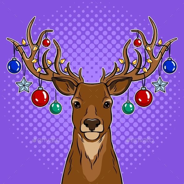 a deer with christmas balls on its antlers - animals characters, people & objects