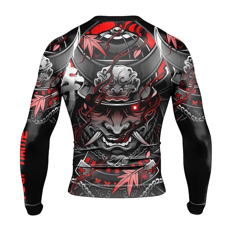 Our men's compression shirt is made from an 88% Polyester and 12% Spandex blend, ensuring a second-skin fit in the form of a slim fit that provides full flexibility and freedom of movement for executing any fighting move or pose with ease. The long sleeve rash guard is machine washable and designed for optimal thermal regulation, keeping you warm before training and cool during breaks. The innovative fabric technology balances comfort and support, making it suitable for various sports such as MM Fitted Crew Neck Techwear Top, Black Sublimation Print Top For Gym, Black Sublimation Print Gym Top, Gym Tops With Black Sublimation Print, Black Gym Tops With Sublimation Print, Fitted Gym Tops With Sublimation Print, Black Long Sleeve Techwear Activewear, Sporty Long Sleeve Fitted Rash Guard, Sporty Fitted Long Sleeve Rash Guard