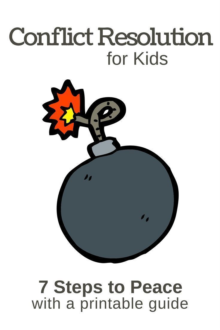 a cartoon bomb with the title conflict resolution for kids 7 steps to peace with a printable guide