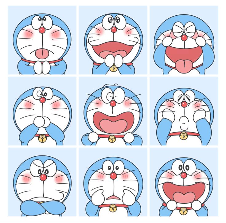 cartoon characters with different expressions and facial expressions on their faces, including the face of a cat