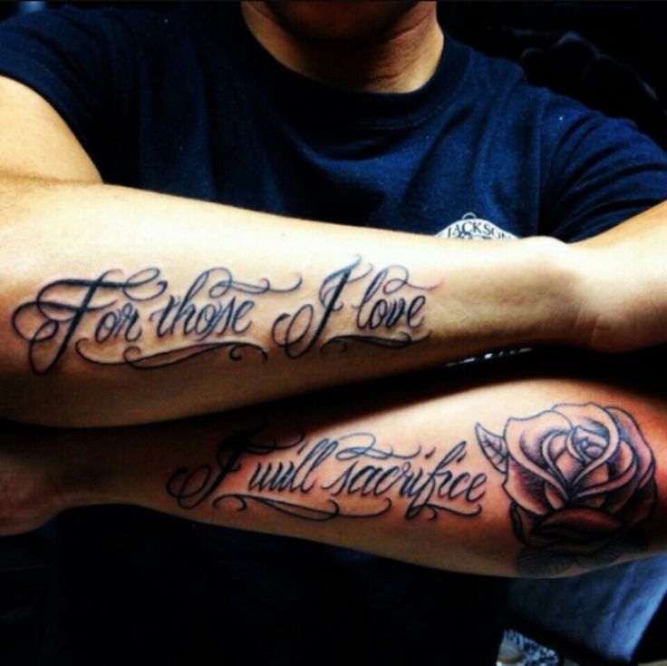 two people with tattoos on their arms that say for those i love