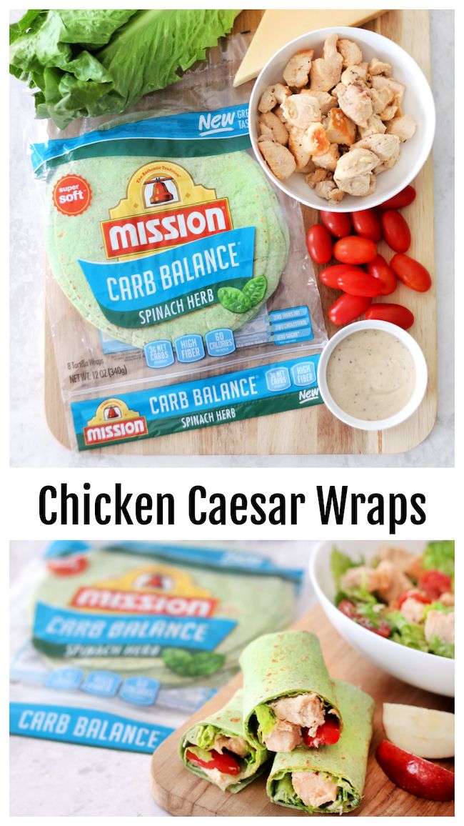 chicken caesar wraps with lettuce, tomatoes and other ingredients